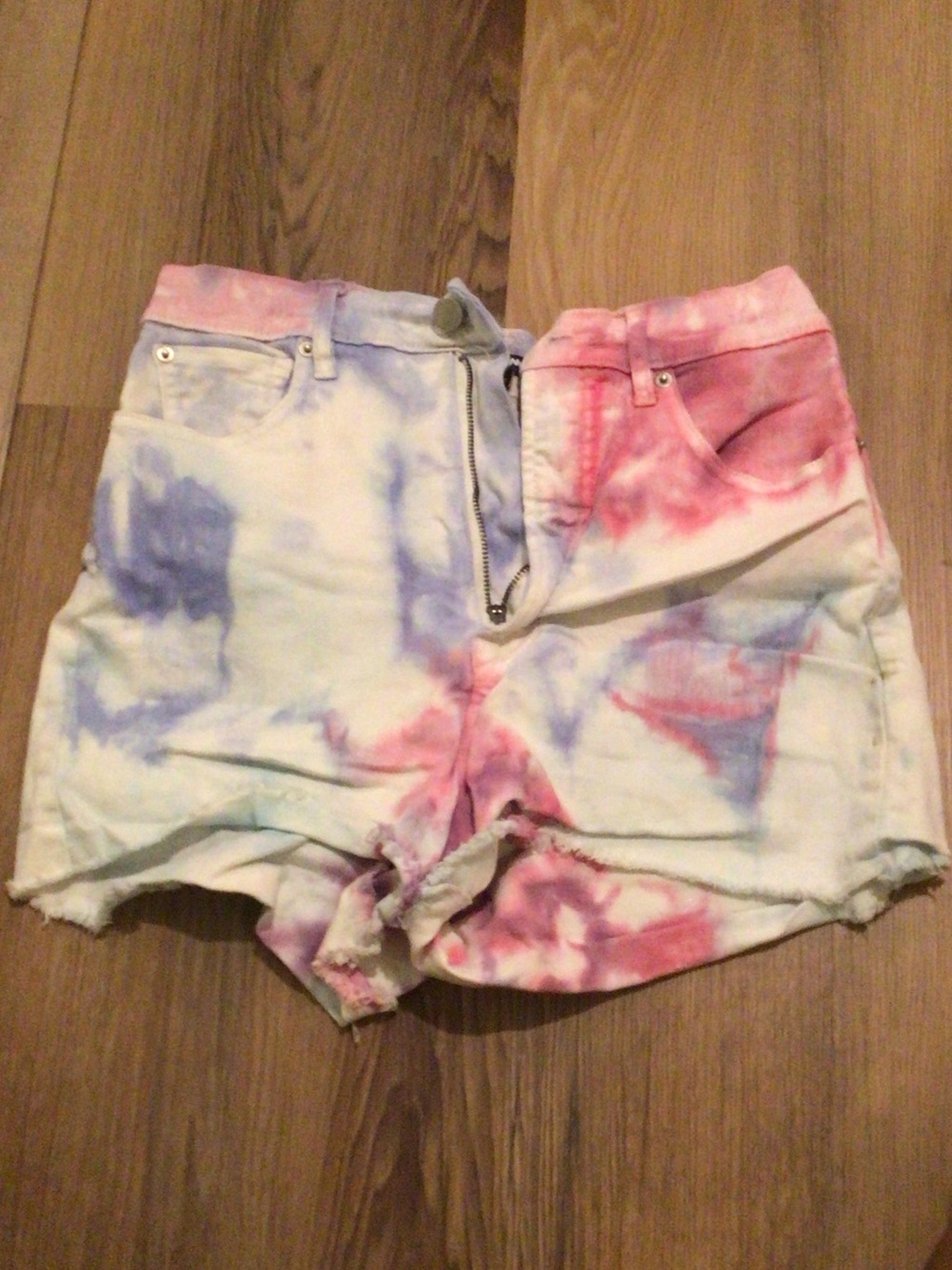 Fashion Nova Tie-Dye High-Rise Jean Shorts - Pink & Blue